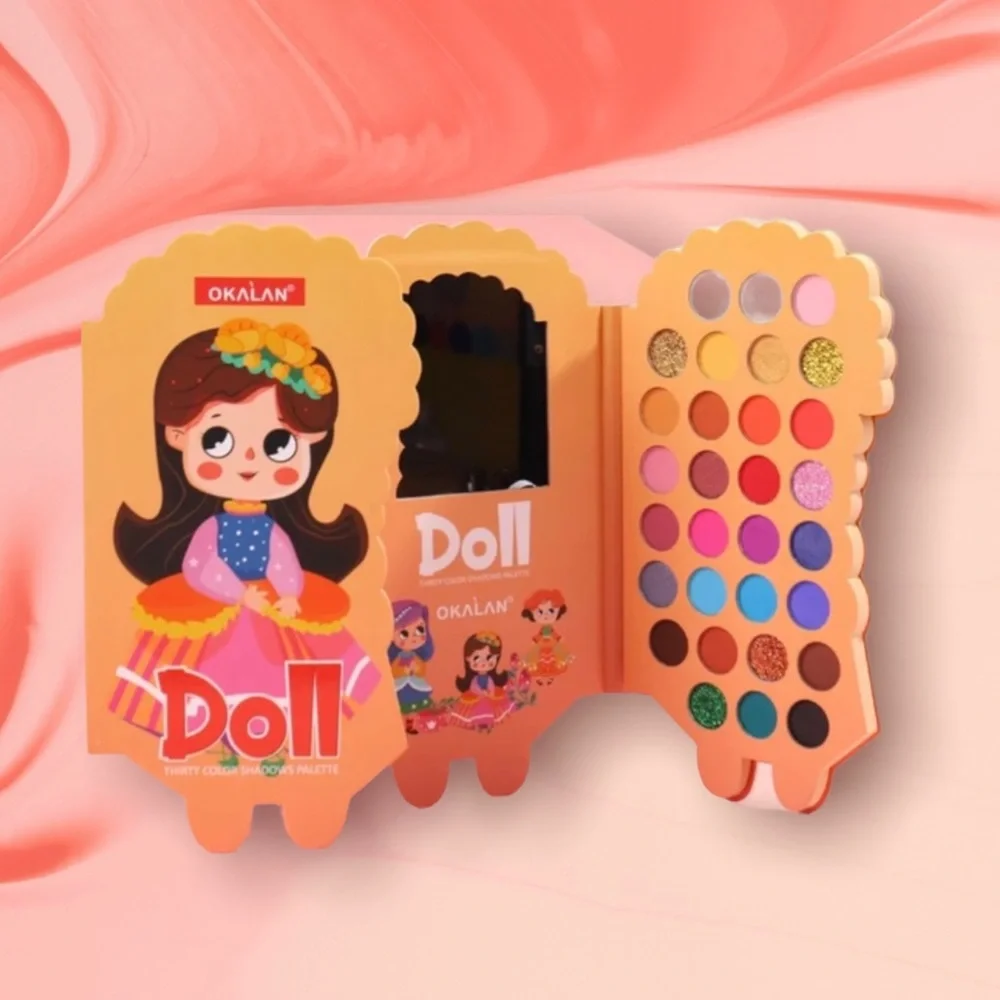 Okalan 30 Shade “Doll” Mirrored Eyeshadow Palette, Vivid Pigmented Shimmer Matte